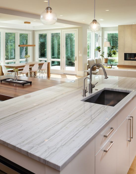 Modern kitchen and living architectural photography by Minneapolis photograper James Michael Kruger, LandMark Photography.